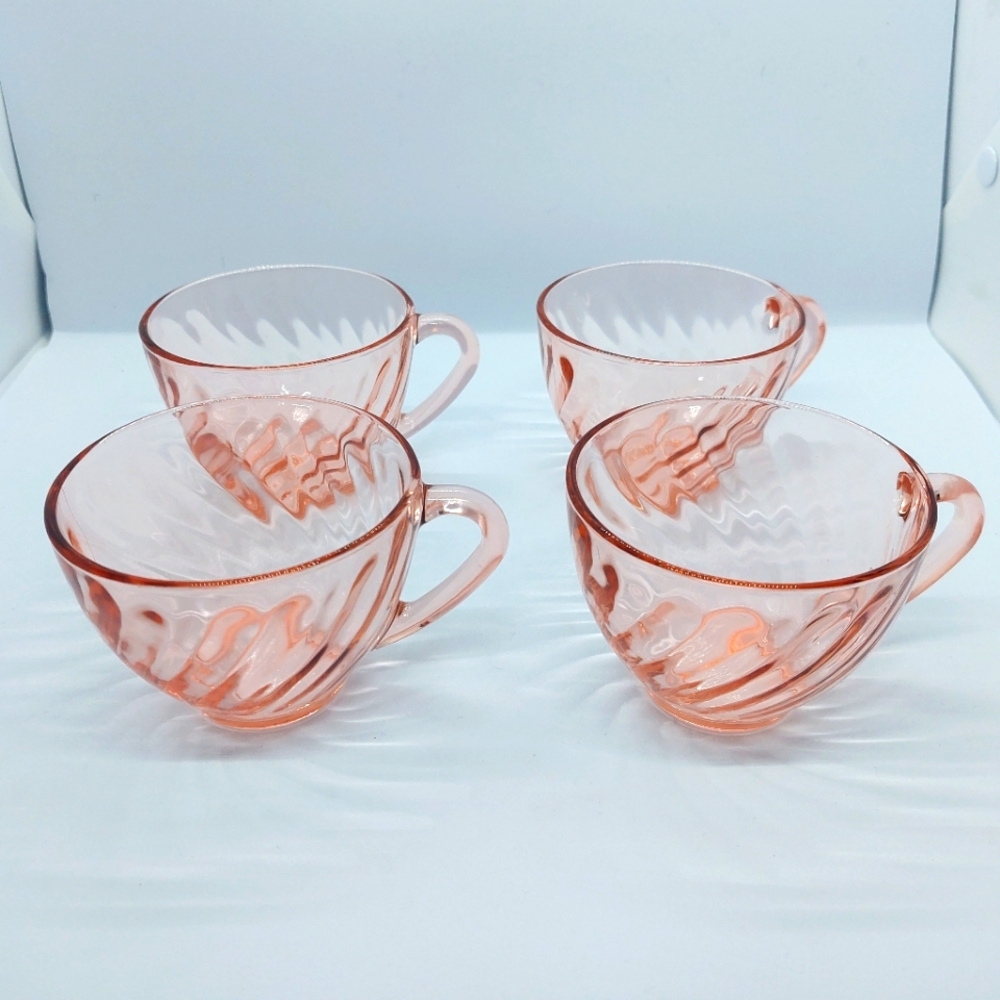 Arcoroc France Glassware Rosaline Pink Swirl Tea/Coffee Cup (4)